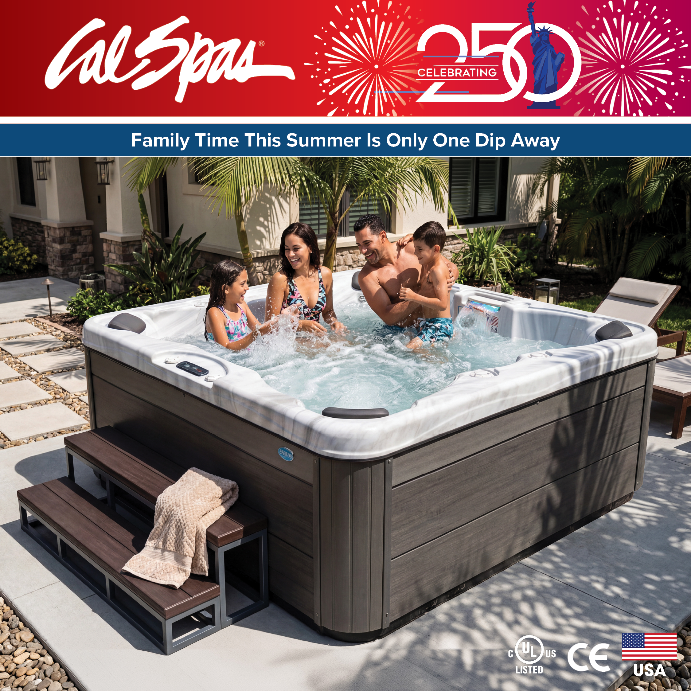 Calspas hot tub being used in a family setting - Lakeland